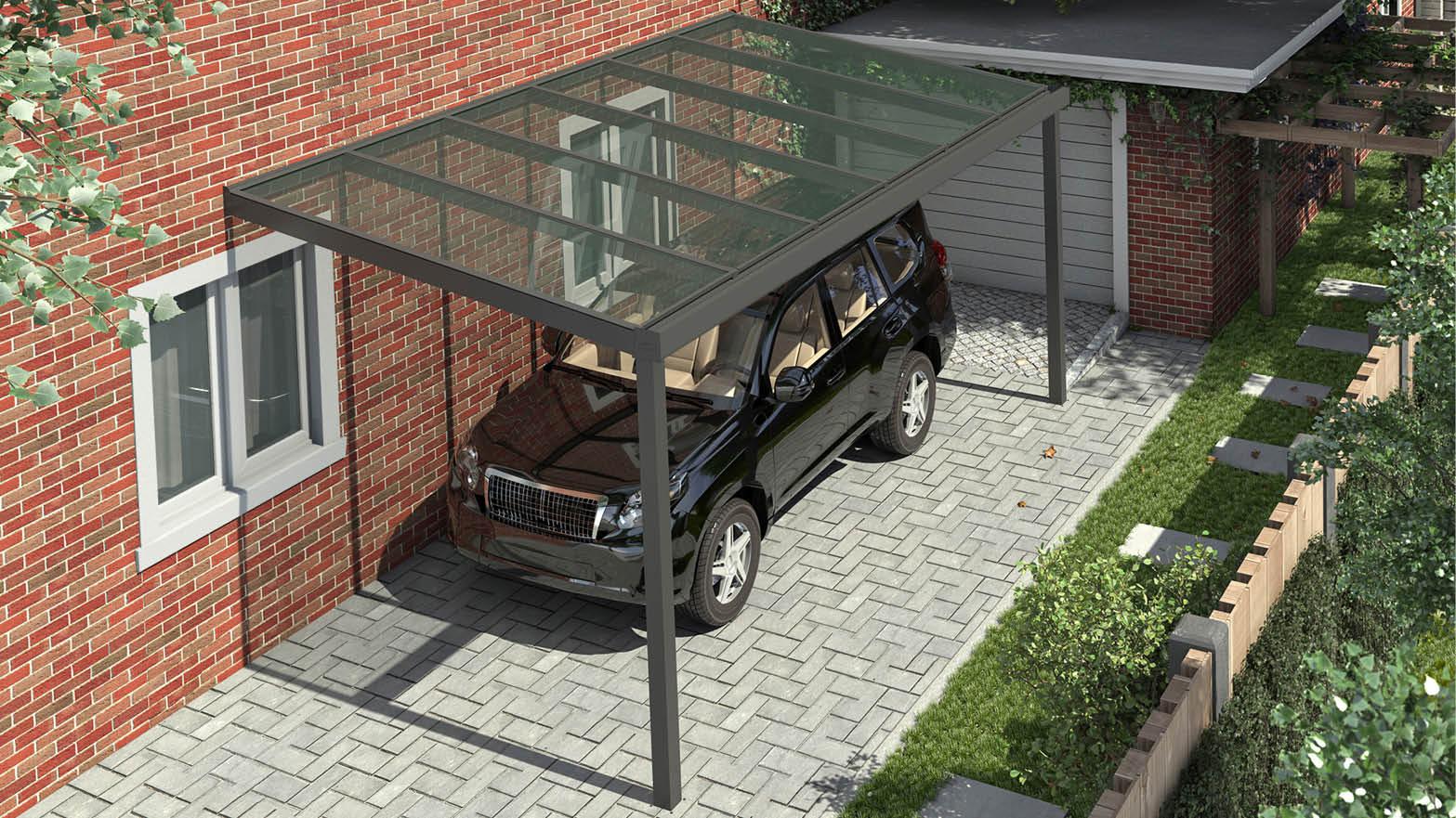 Carport with clear glass roof