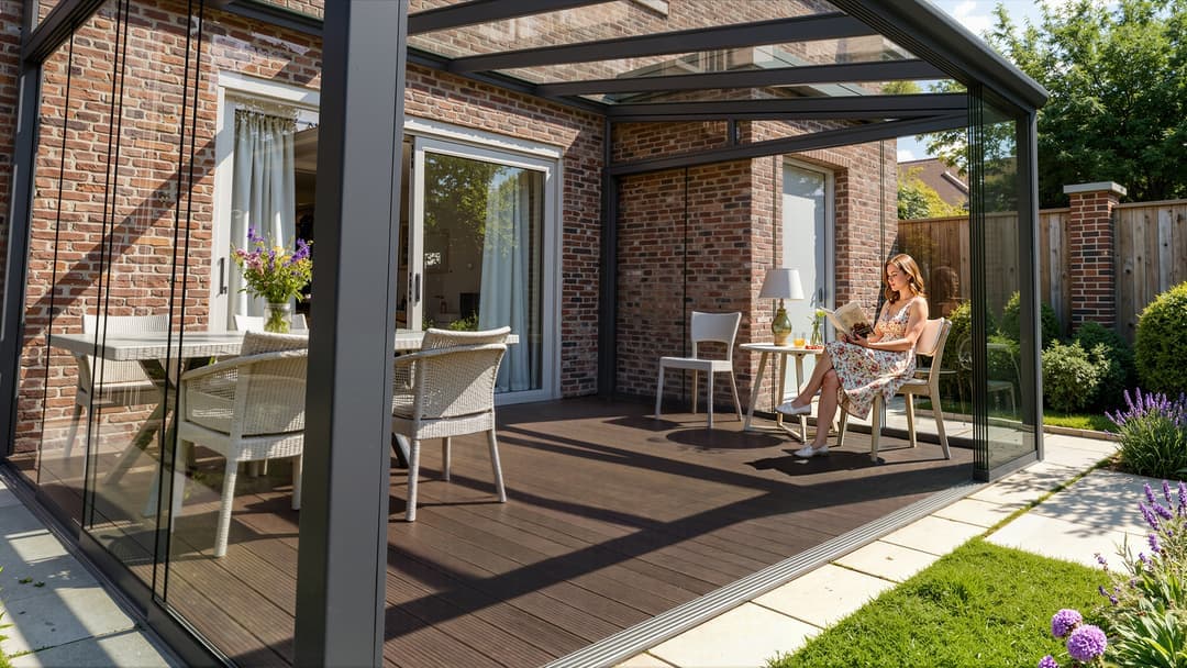 Bamboo decking lengthwise under a canopy