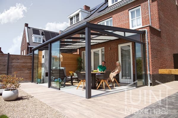 Patio cover with glass patio doors