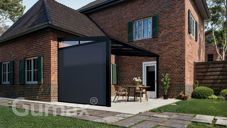 Aluminium sidewall with anthracite panels + glass wedge