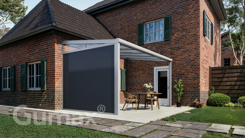 Aluminium sidewall with anthracite panels + glass wedge