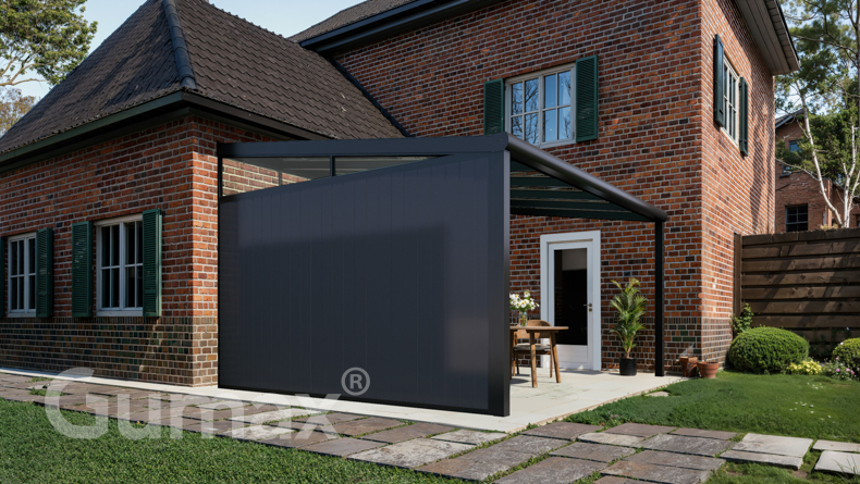 Aluminium sidewall with anthracite panels + glass wedge