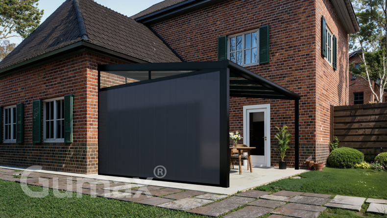 Aluminium sidewall with anthracite panels + glass wedge
