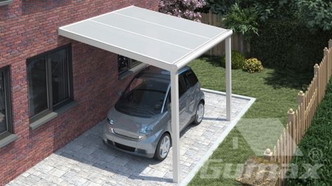 Modern carport in matt white measuring 3.06 x 2.5 metres with opale polycarbonate