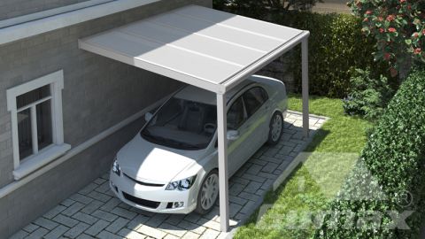 Modern carport in matt white measuring 4.06 x 2.5 metres with IQ Relax polycarbonate
