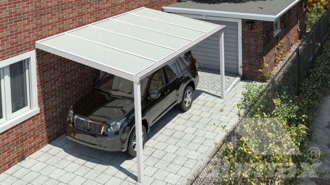 Classic carport in matt white measuring 5.06 x 2.5 metres with IQ Relax polycarbonate