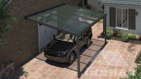 Classic carport in matt anthracite measuring 5.06 x 3.5 metres with clear glass