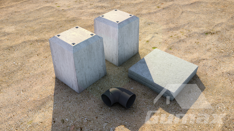 Foundation (spot foundation) for all support structures without water drain (RWD)