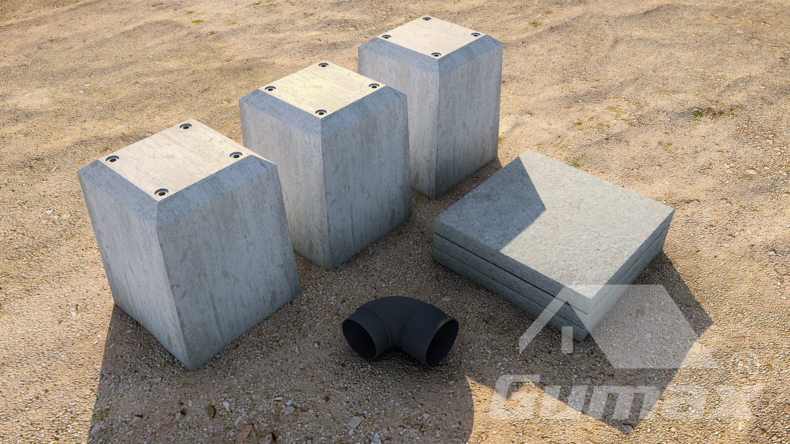 Foundation (spot foundation) for all support structures without water drain (RWD)
