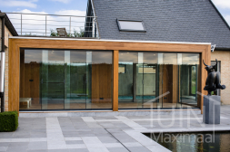 Glass sliding doors in existing modern wooden veranda Glass sliding doors in existing modern wooden veranda